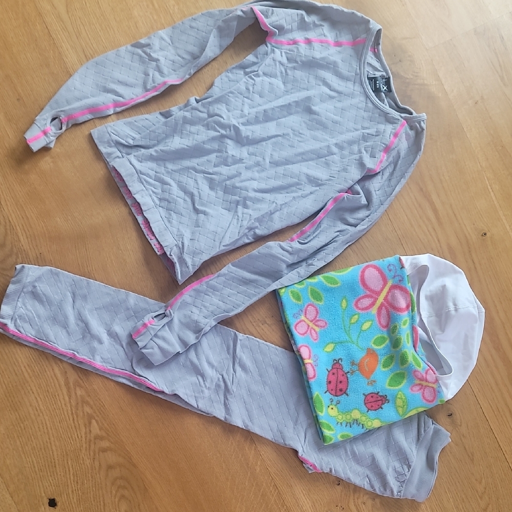 Gray and Pink Kids Thermal Underwear Set